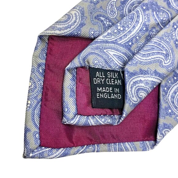 Vintage John Comfort Gray‎ Blue Silk Paisley Necktie Made in London England - Picture 4 of 8
